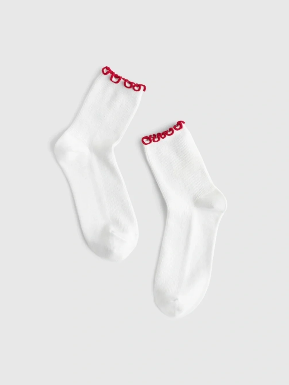 NWT Madewell Lettuce-Trim Ankle Socks | White & Pomegranate Seed